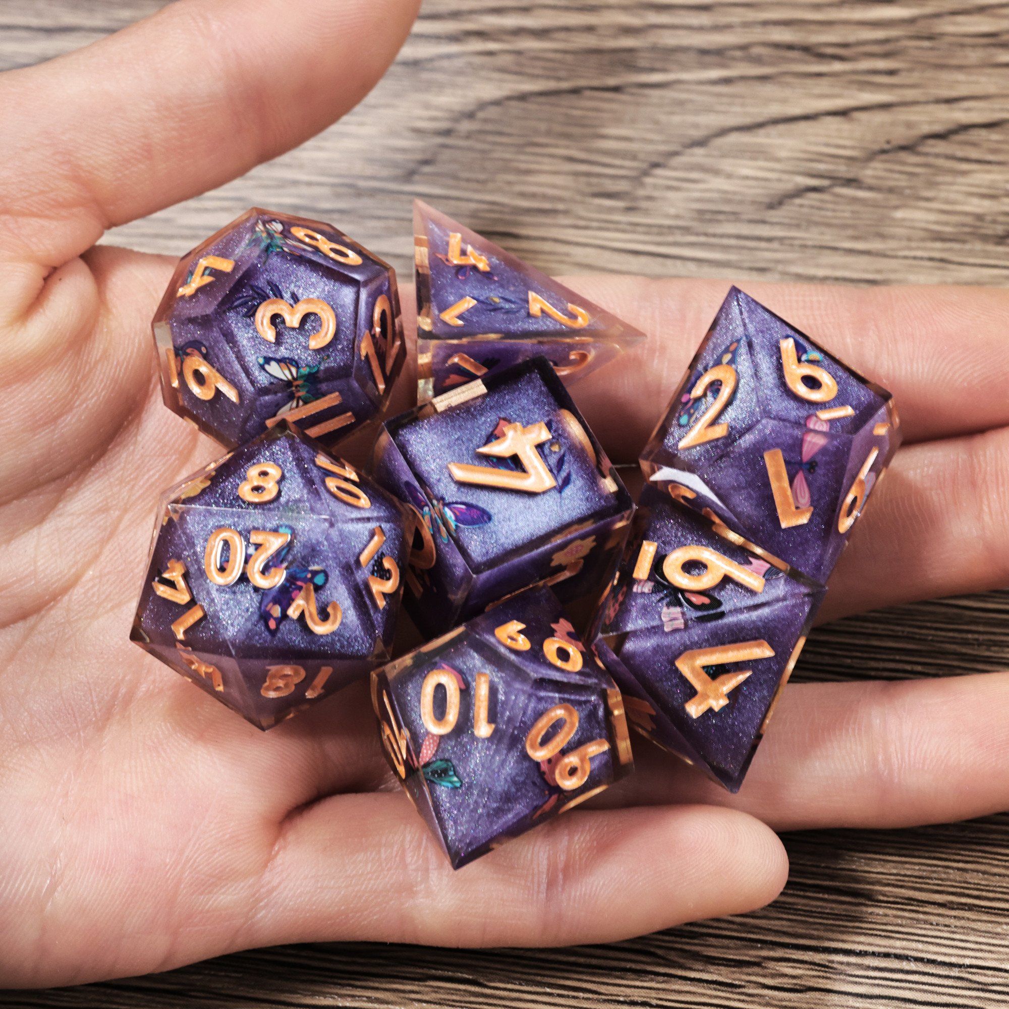 MINI PLANET Handmade Stickers DND Dice Set 7pcs Wholesale Custom Resin Dice For RPG Board Game Dungeons &Dragons Polyhedral Dice
