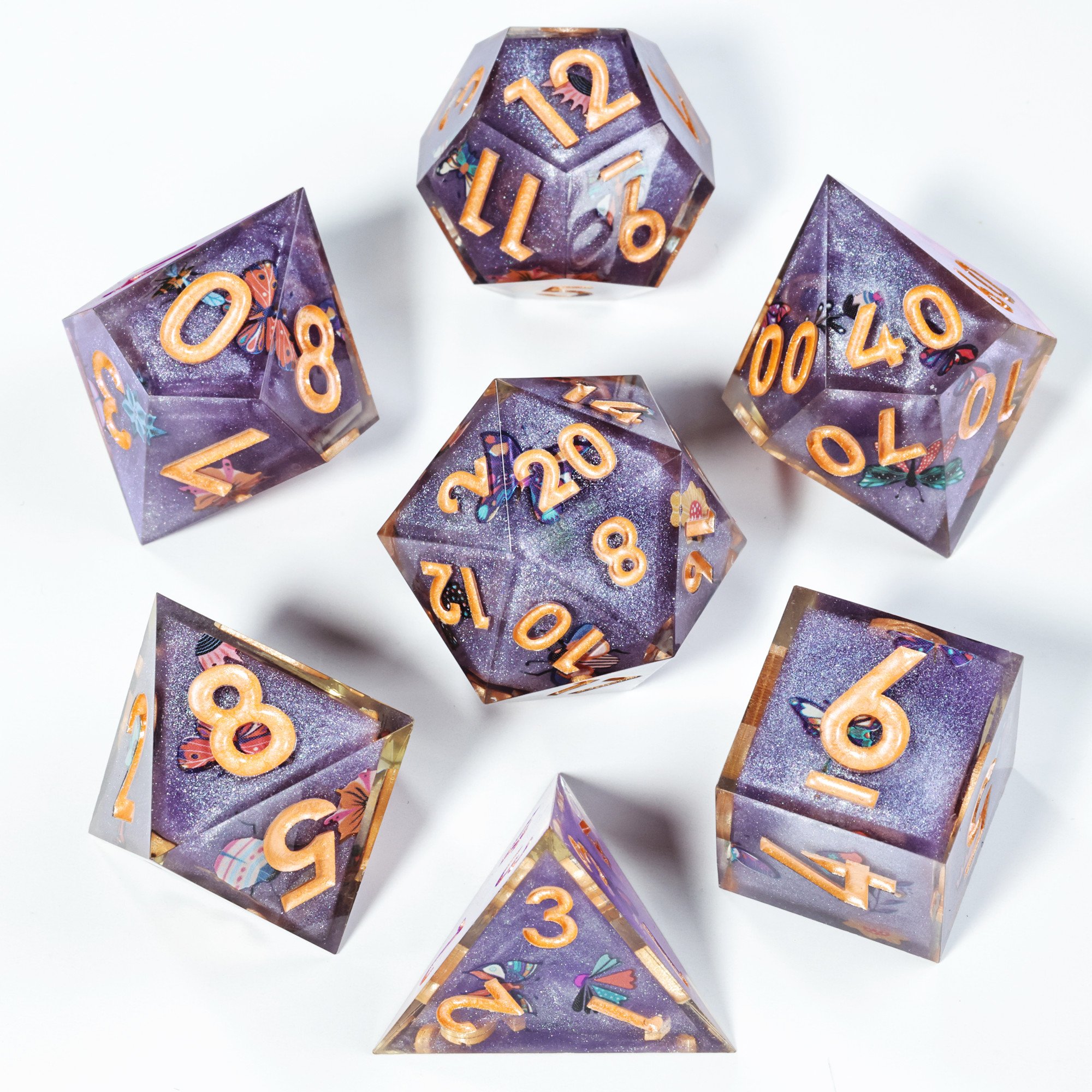 MINI PLANET Handmade Stickers DND Dice Set 7pcs Wholesale Custom Resin Dice For RPG Board Game Dungeons &Dragons Polyhedral Dice