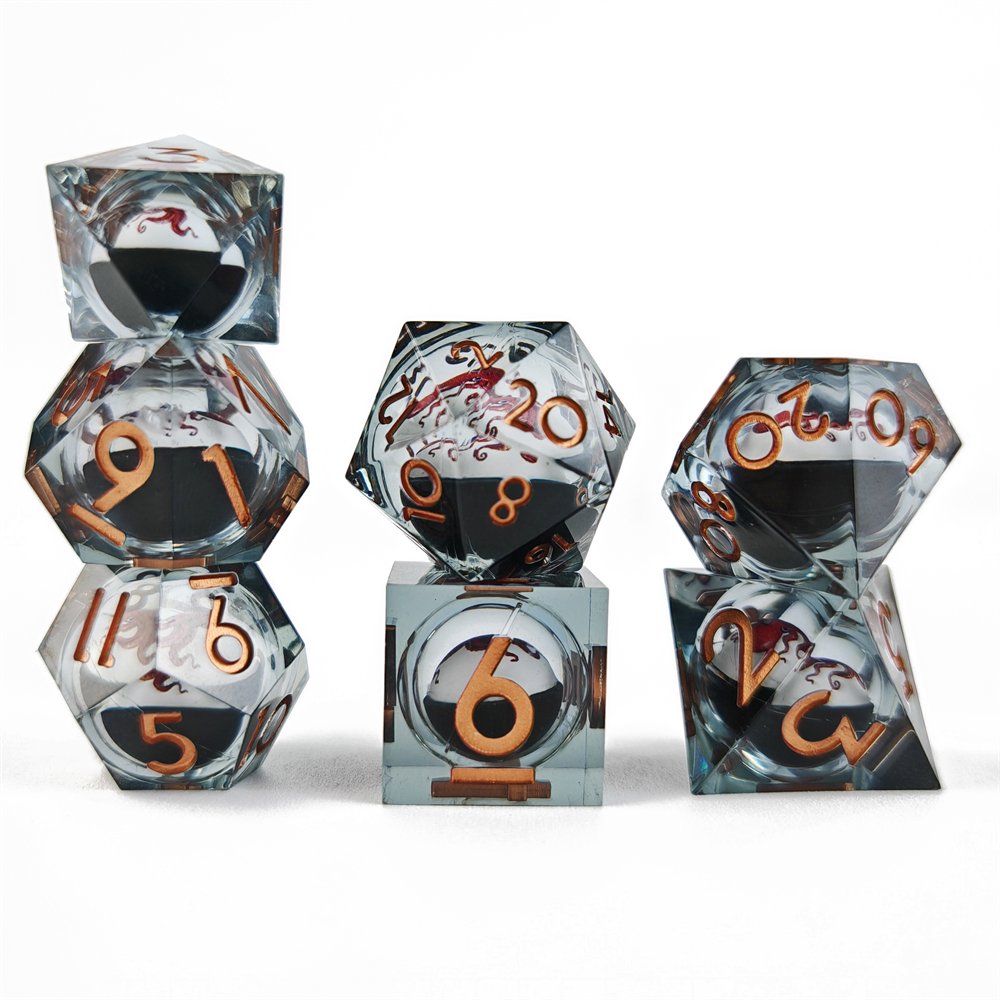 Liquid Core Sharp Edge Resin DND Dice with Movable Octopus Ball Polyhedral Dice Set for Dungeons and Dragons Role Playing Game