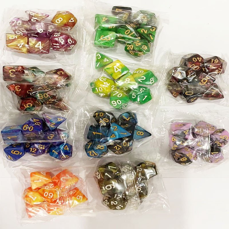 Double Color Dice Set 7pcs Acrylic Digital DND Dice Set Polyhedral Dice Wholesale Game Accessories