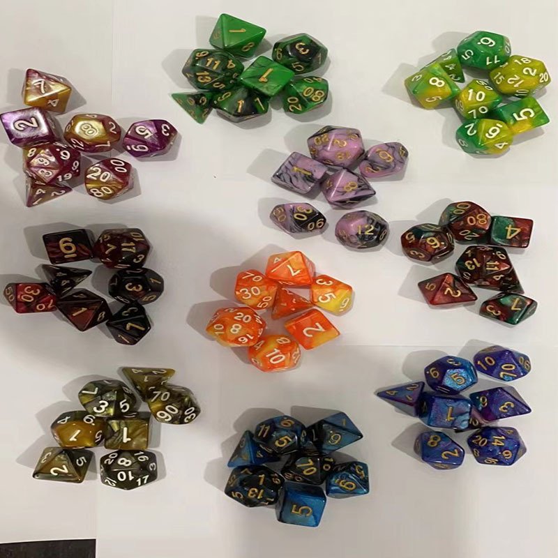 Double Color Dice Set 7pcs Acrylic Digital DND Dice Set Polyhedral Dice Wholesale Game Accessories