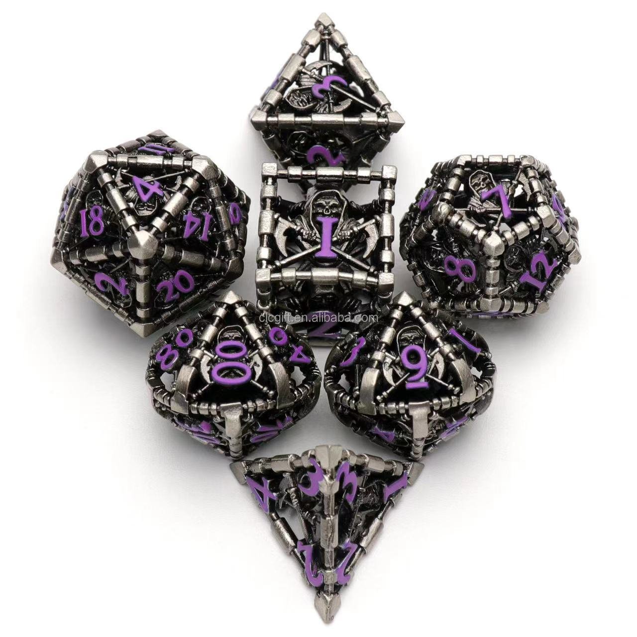 New Metal Polyhedral Dice Set Role Playing D&D Hollow Grim Reaper Dice Gaming Dice for Table Game RPG MTG Pathfinder Warhammer