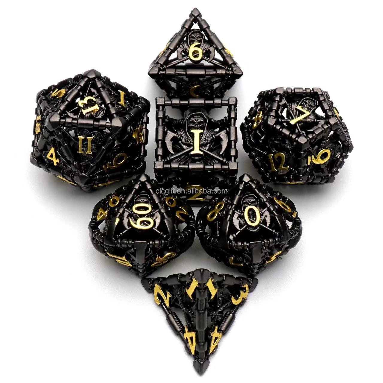New Metal Polyhedral Dice Set Role Playing D&D Hollow Grim Reaper Dice Gaming Dice for Table Game RPG MTG Pathfinder Warhammer