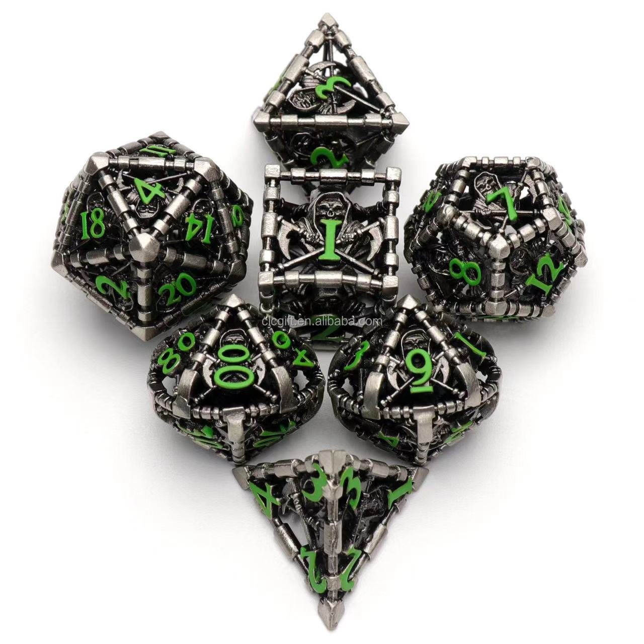 New Metal Polyhedral Dice Set Role Playing D&D Hollow Grim Reaper Dice Gaming Dice for Table Game RPG MTG Pathfinder Warhammer