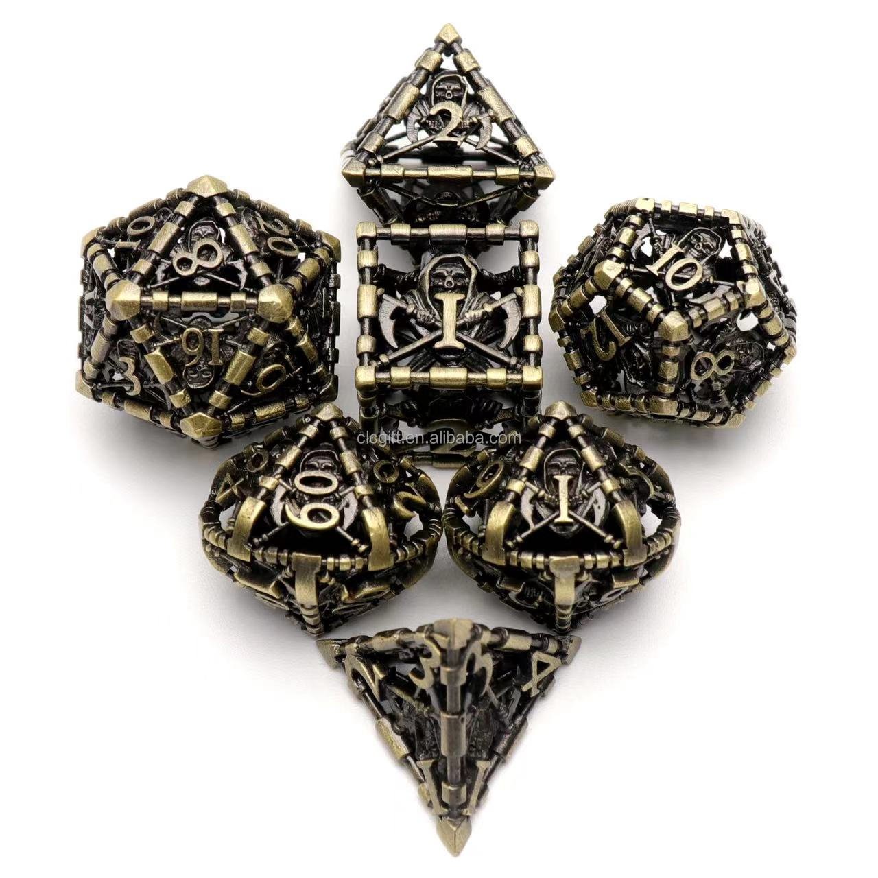New Metal Polyhedral Dice Set Role Playing D&D Hollow Grim Reaper Dice Gaming Dice for Table Game RPG MTG Pathfinder Warhammer