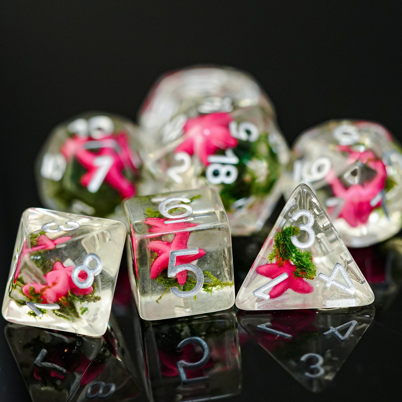 Udixi Polyhedral Resin RPG Dungeons and Dragons custom logo Starfish&Seaweed Dice Set
