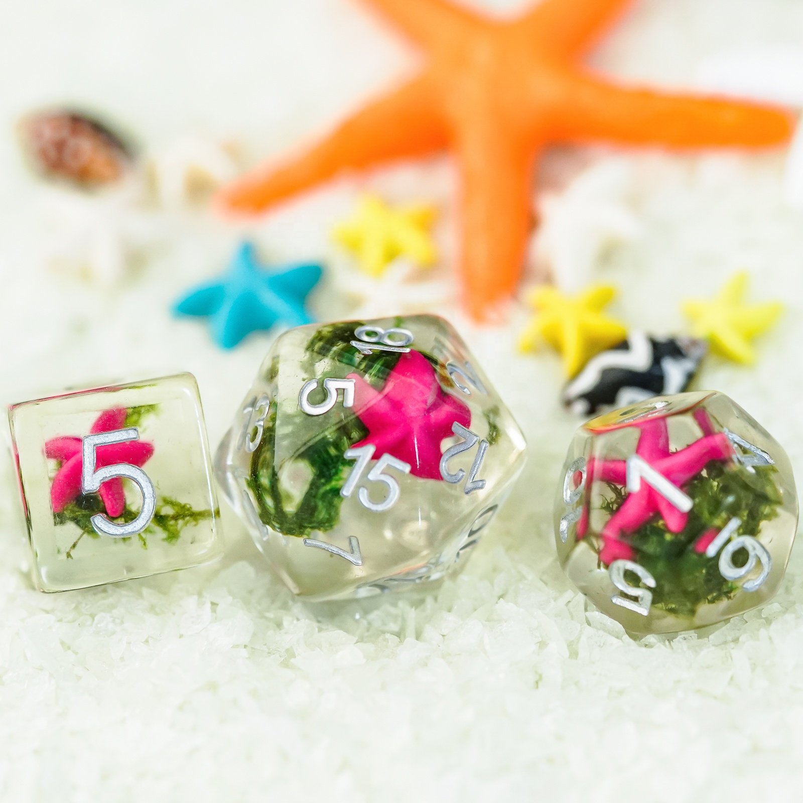 Udixi Polyhedral Resin RPG Dungeons and Dragons custom logo Starfish&Seaweed Dice Set