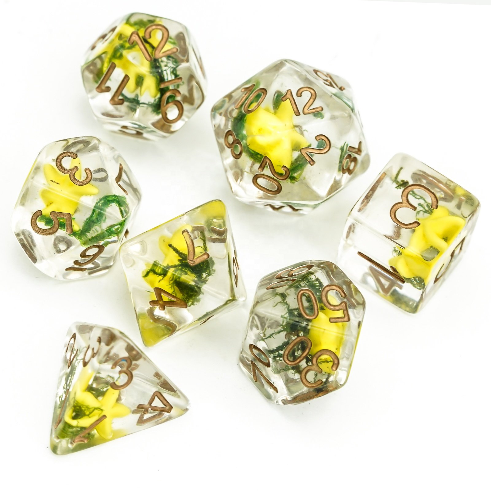 Udixi Polyhedral Resin RPG Dungeons and Dragons custom logo Starfish&Seaweed Dice Set
