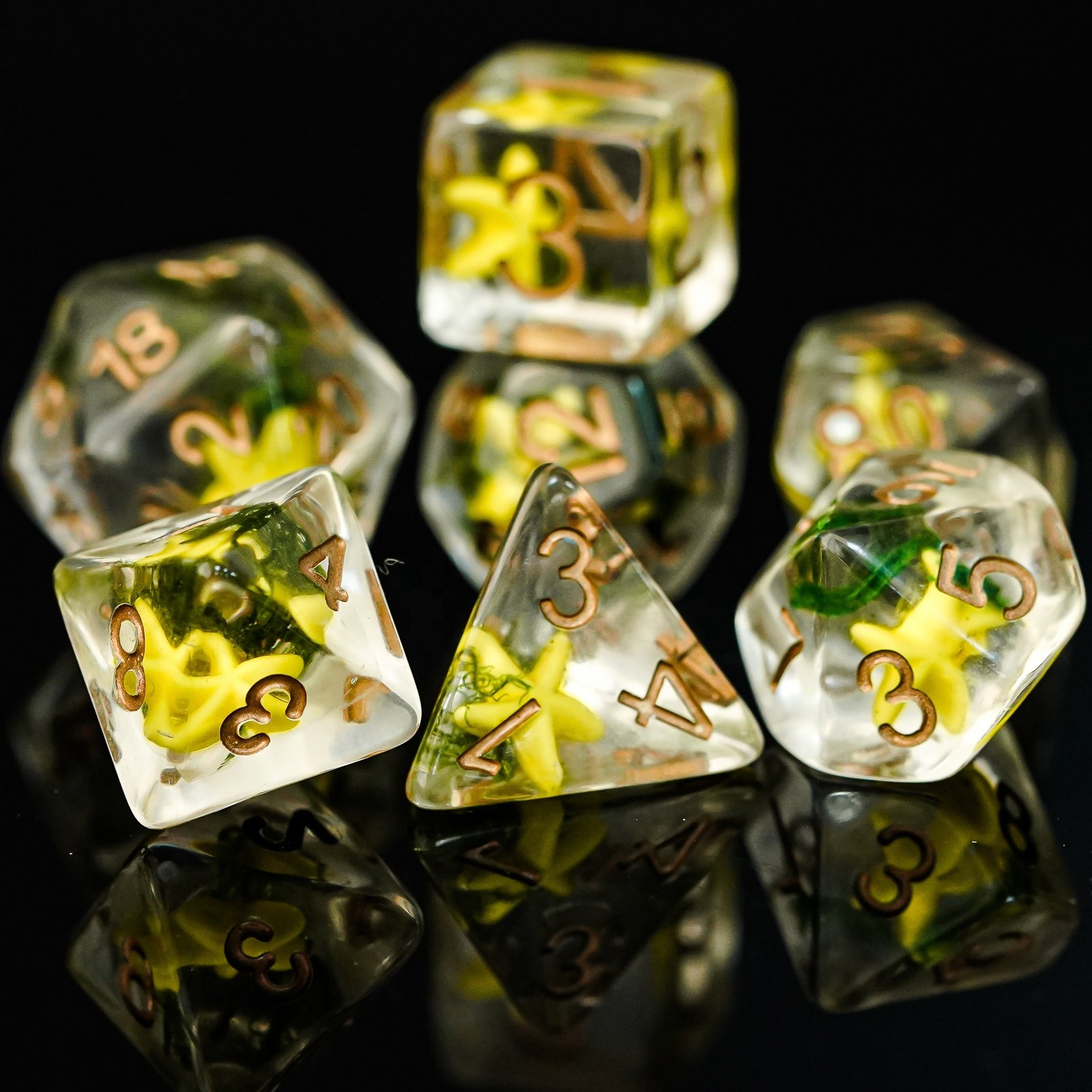 Udixi Polyhedral Resin RPG Dungeons and Dragons custom logo Starfish&Seaweed Dice Set