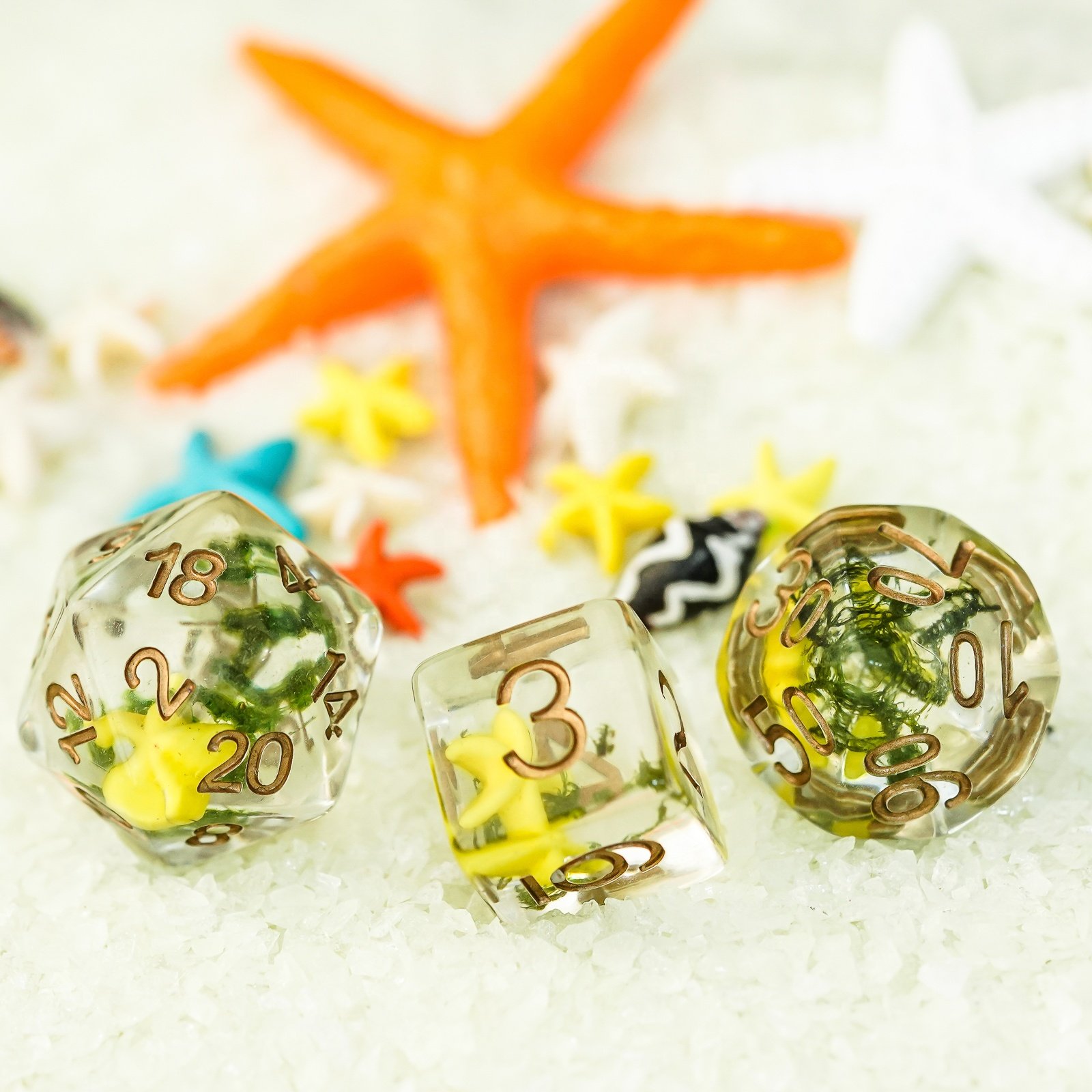 Udixi Polyhedral Resin RPG Dungeons and Dragons custom logo Starfish&Seaweed Dice Set