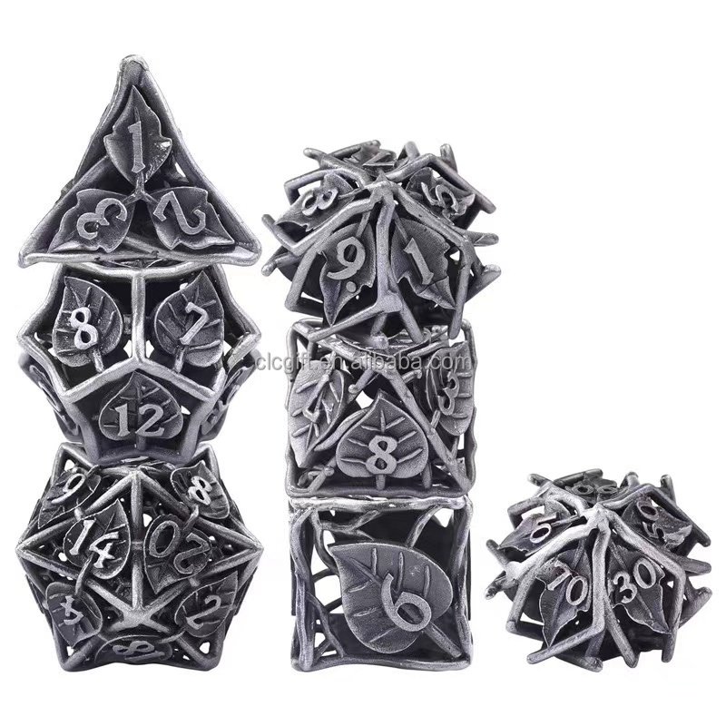 Best sales Metal Leaf Dice Set DND Hollow Polyhedral Dice D20 D12 D10 D% D8 D6 D4 Dice Dungeons & Dragons RPG Board Games