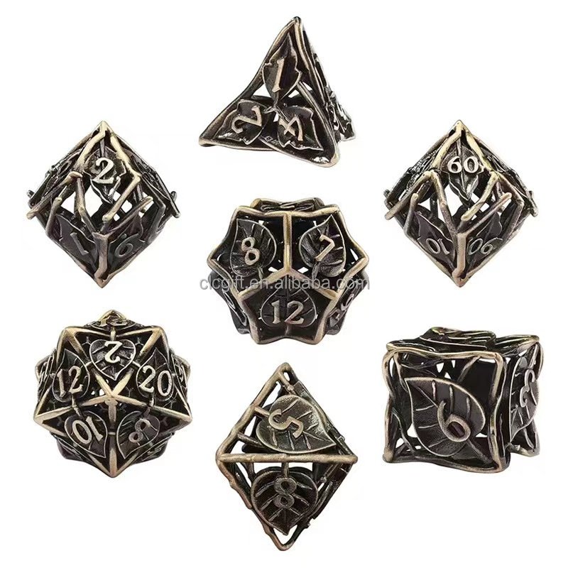 Best sales Metal Leaf Dice Set DND Hollow Polyhedral Dice D20 D12 D10 D% D8 D6 D4 Dice Dungeons & Dragons RPG Board Games
