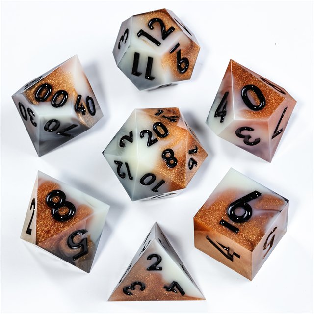 Mini Planet Custom Logo Resin AMBER Dragon and Dungeon DND RPG Dice Set Sharp Edges Board Game Gift Dice