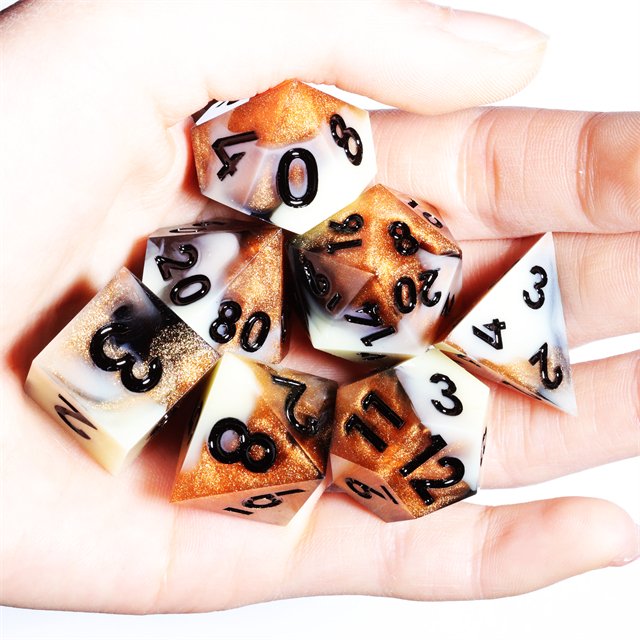 Mini Planet Custom Logo Resin AMBER Dragon and Dungeon DND RPG Dice Set Sharp Edges Board Game Gift Dice