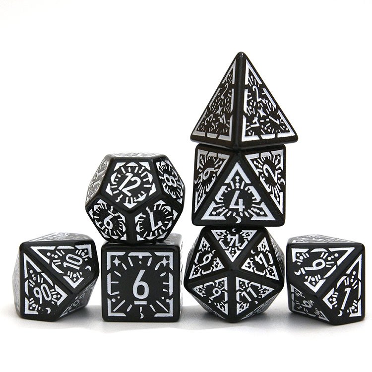 Nian diceworks custom plastic dice set Starlight pattern acrylic black wand dice