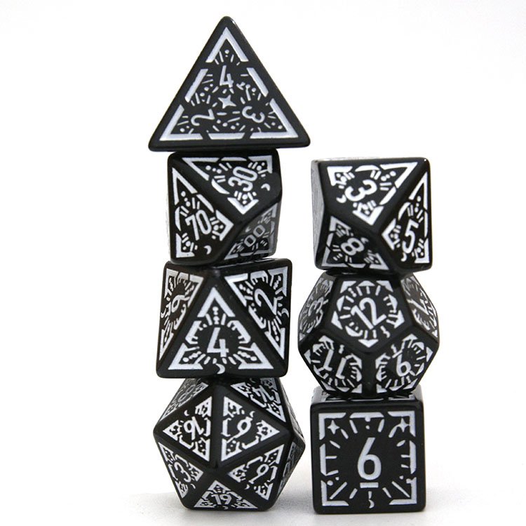 Nian diceworks custom plastic dice set Starlight pattern acrylic black wand dice