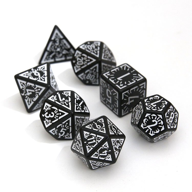 Nian diceworks custom plastic dice set Starlight pattern acrylic black wand dice