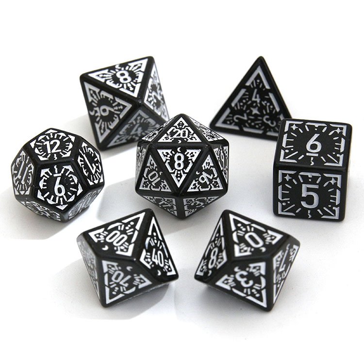 Nian diceworks custom plastic dice set Starlight pattern acrylic black wand dice