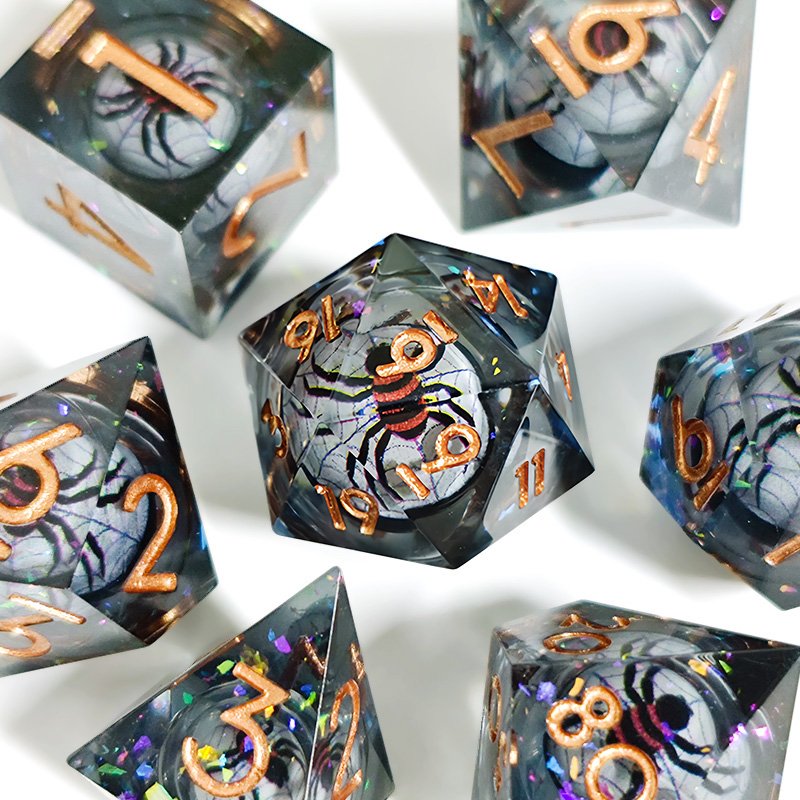 New Design Liquid Core Dice Set DND Polyhedral Resin Dice with Sharp Edges RPG Dungeons Board Games Custom Dice Set with Box