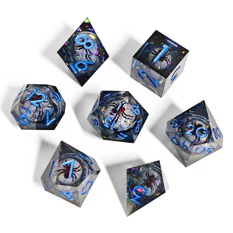 New Design Liquid Core Dice Set DND Polyhedral Resin Dice with Sharp Edges RPG Dungeons Board Games Custom Dice Set with Box