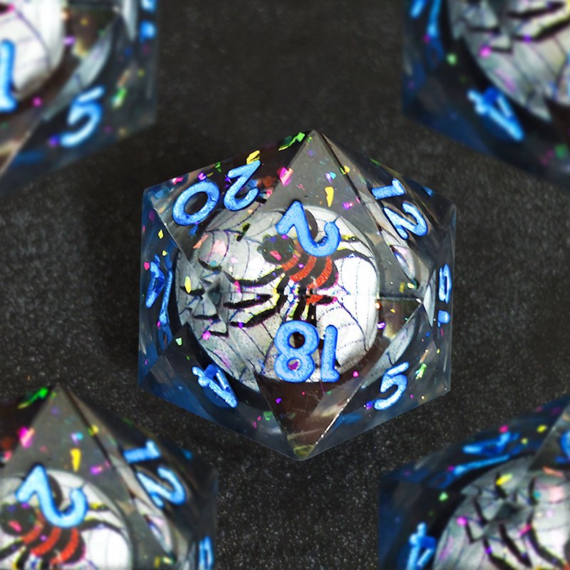 New Design Liquid Core Dice Set DND Polyhedral Resin Dice with Sharp Edges RPG Dungeons Board Games Custom Dice Set with Box