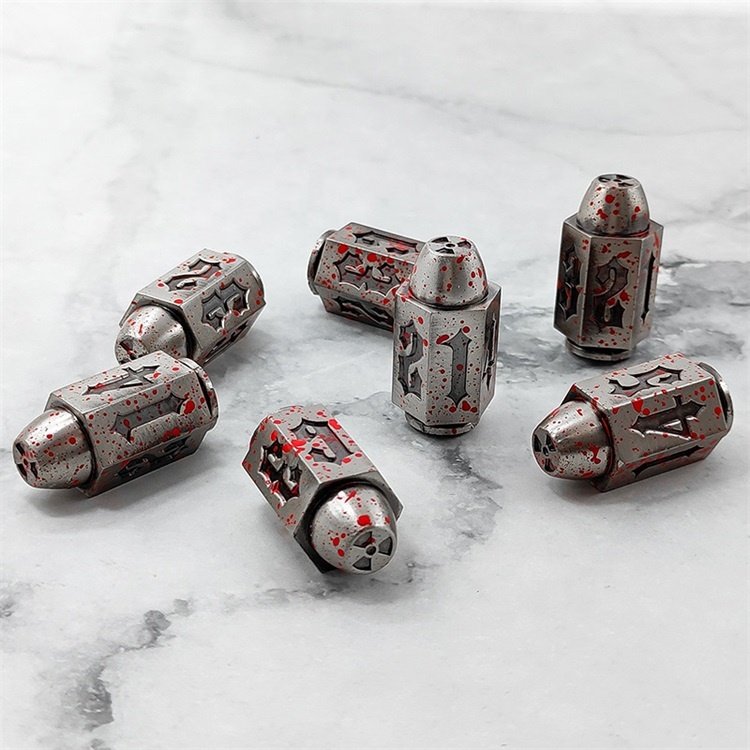 Popular Dice Game Dungeons and Dragons D6 Blood Metal DND Bullet Dice for Halloween Cosplay
