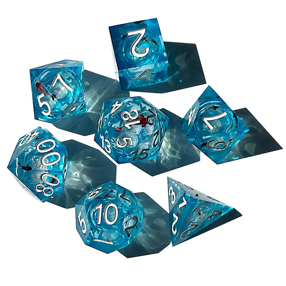 Handmade goldfish sharp edge resin liquid core dice for dnd--RPG