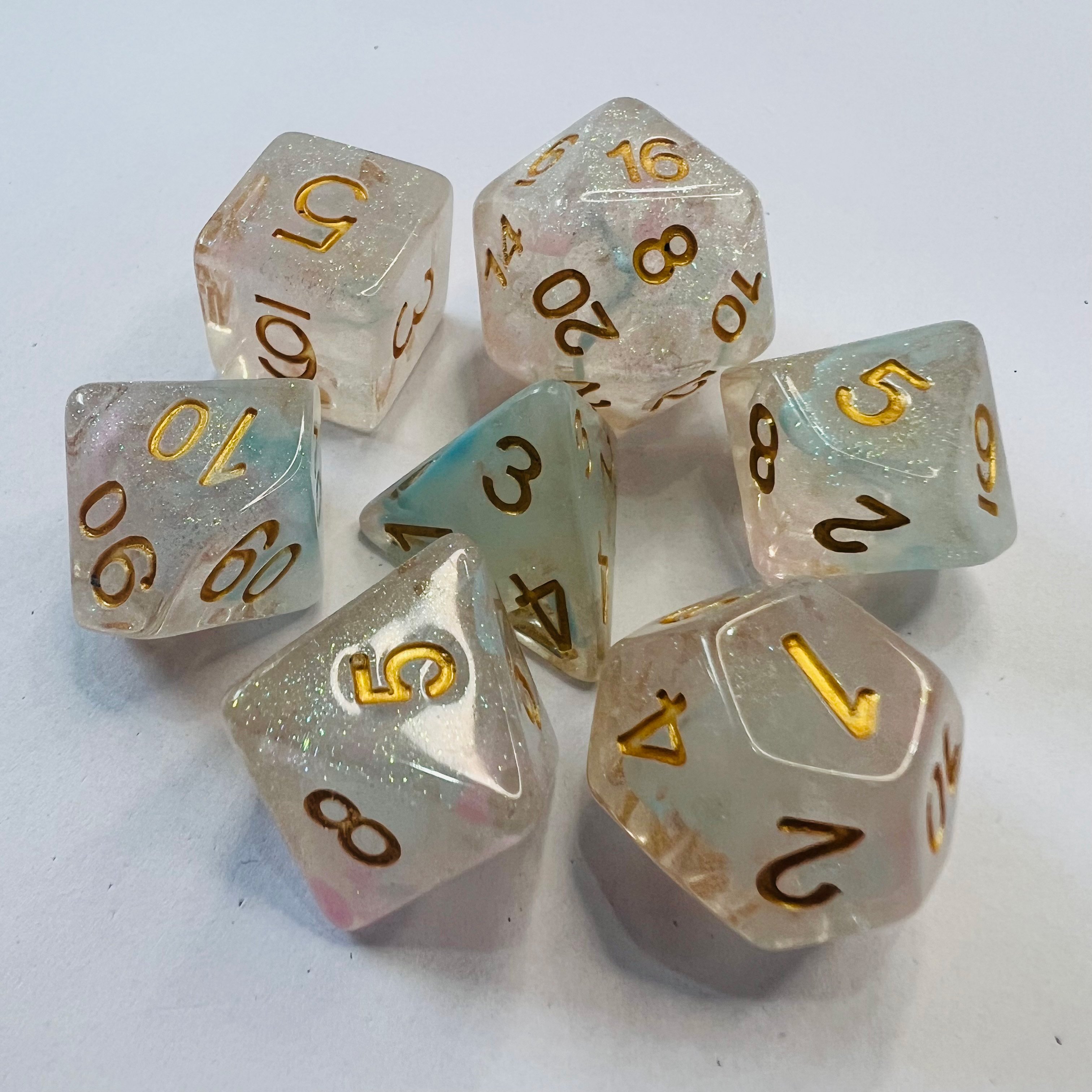 Custom 16Mm Dnd Dungeons And Dragons Polyhedral Crystal Round Edge Soft Edge Role Playing Board Game Resin 7pcs Set Dice