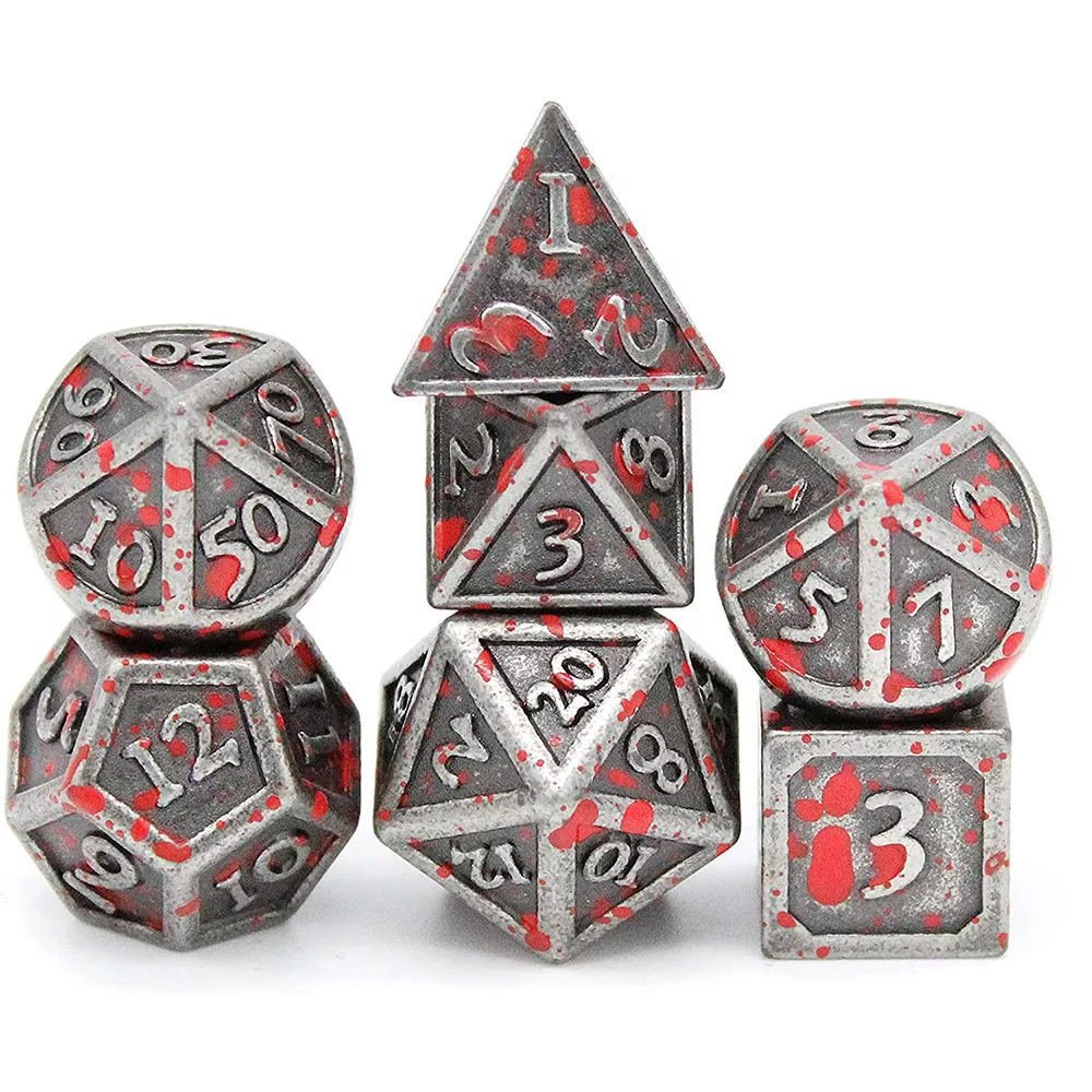 High Quality 7pcs Set D20 Ancient Metal Dice 16mm 20mm Resin Polyhedral Custom Logo Factory Wholesale D&D RPG Dungeons Dragons