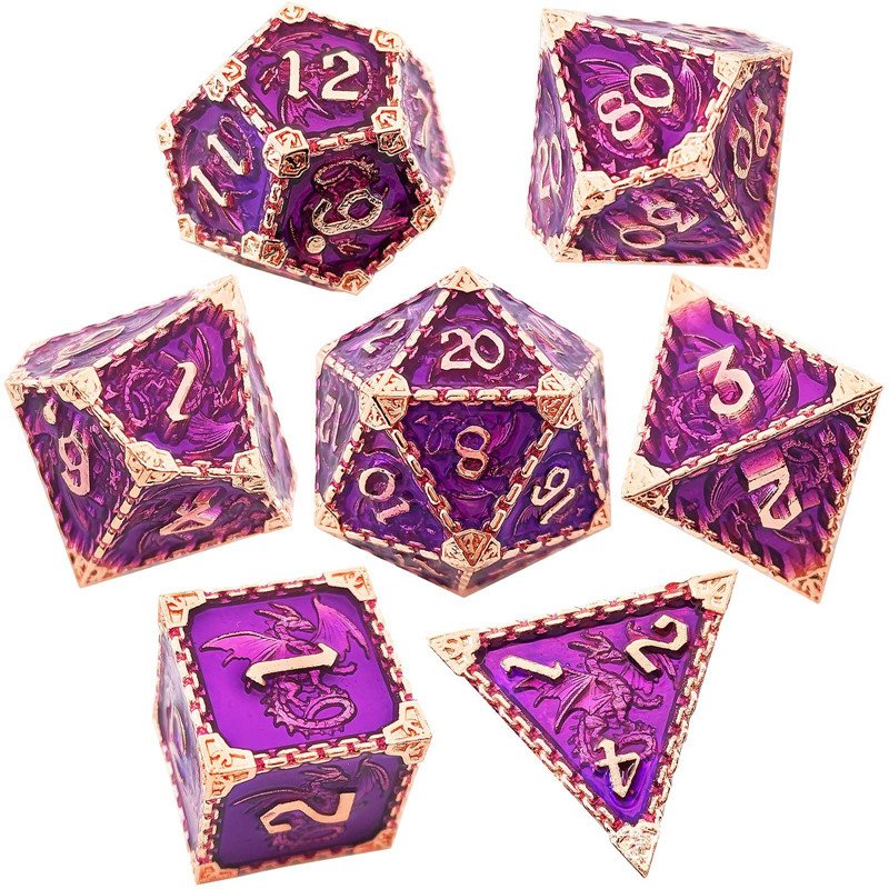 Mini Planet Wholesale RPG Board Games Handmade polyhedral Copper Metal dice set 7pcs Dice Set Custom Logo for DND MTG Players