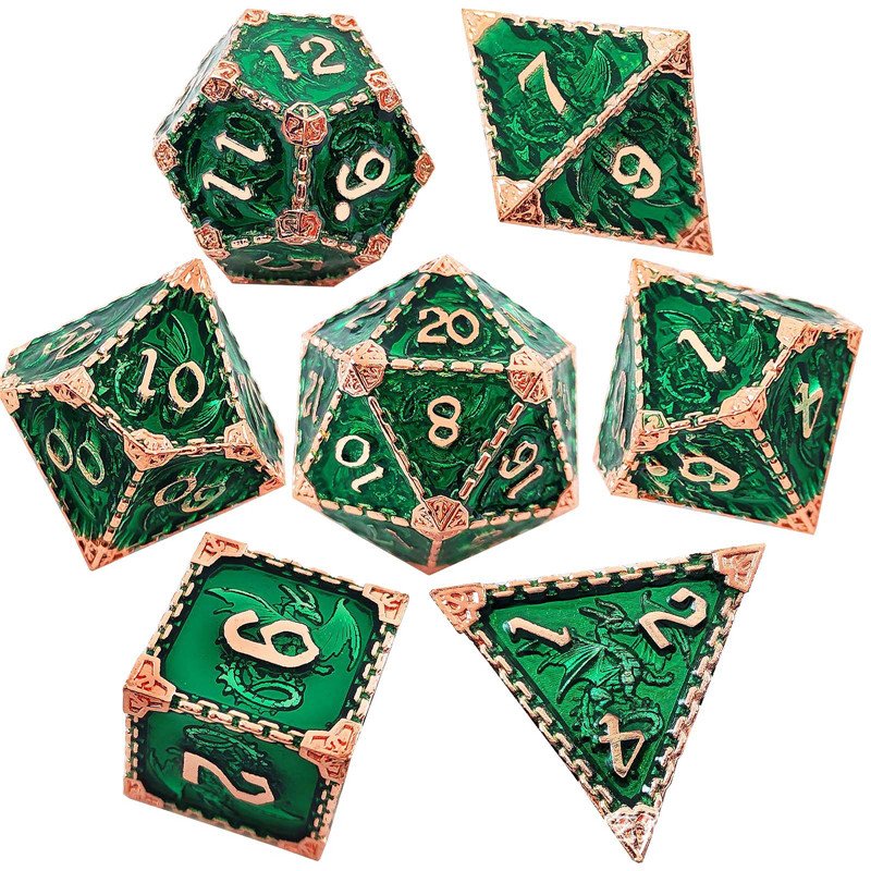 Mini Planet Wholesale RPG Board Games Handmade polyhedral Copper Metal dice set 7pcs Dice Set Custom Logo for DND MTG Players