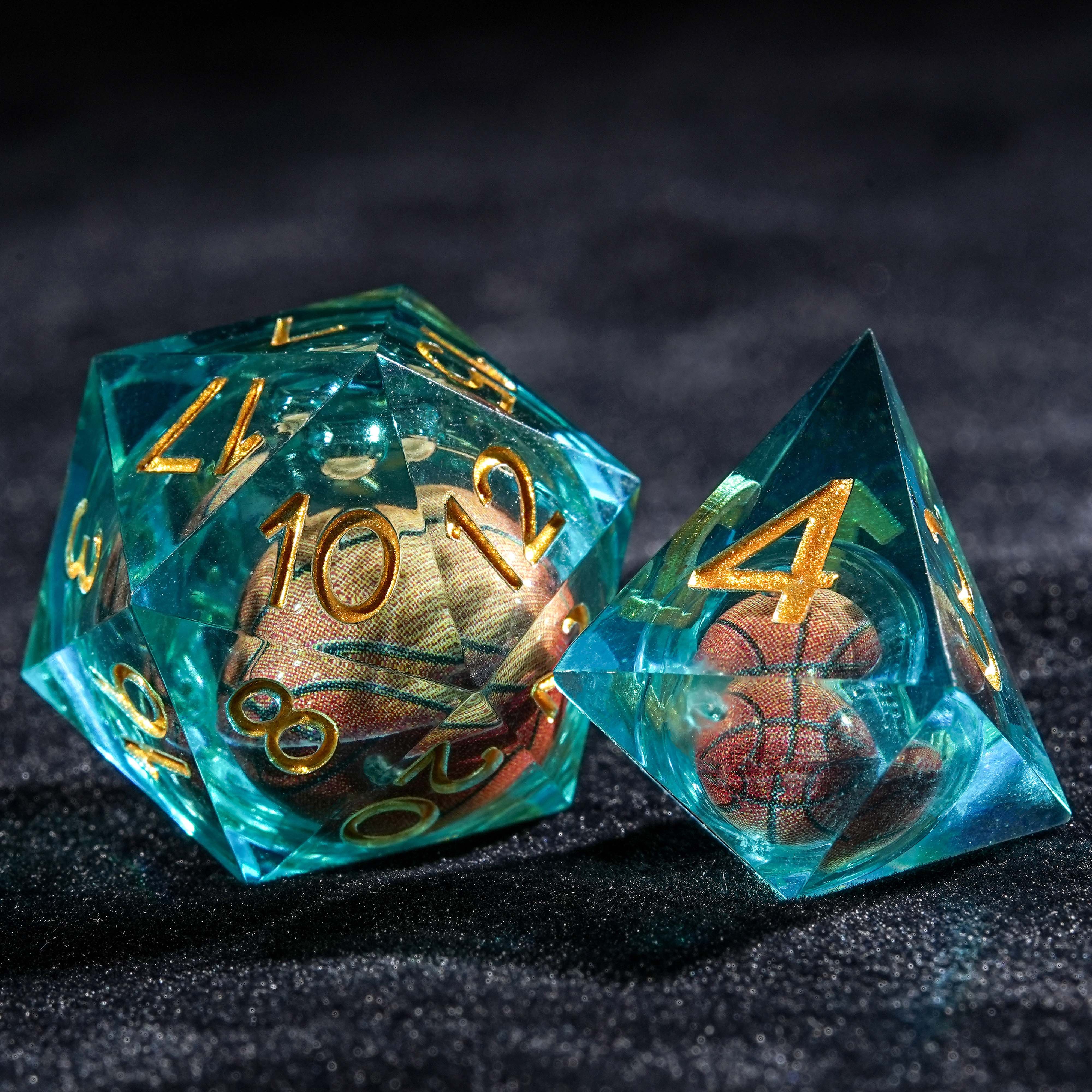 7Pcs Basketball Dice Blue Resin Polyhedral Dice For DND Role Games Playing Collection Set
