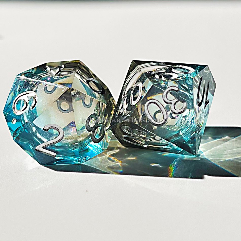 Handmade Crystal Custom 20 12 10 8 6 Sided Printed 12mm 7 Pcs Set dnd sharp edge dice set
