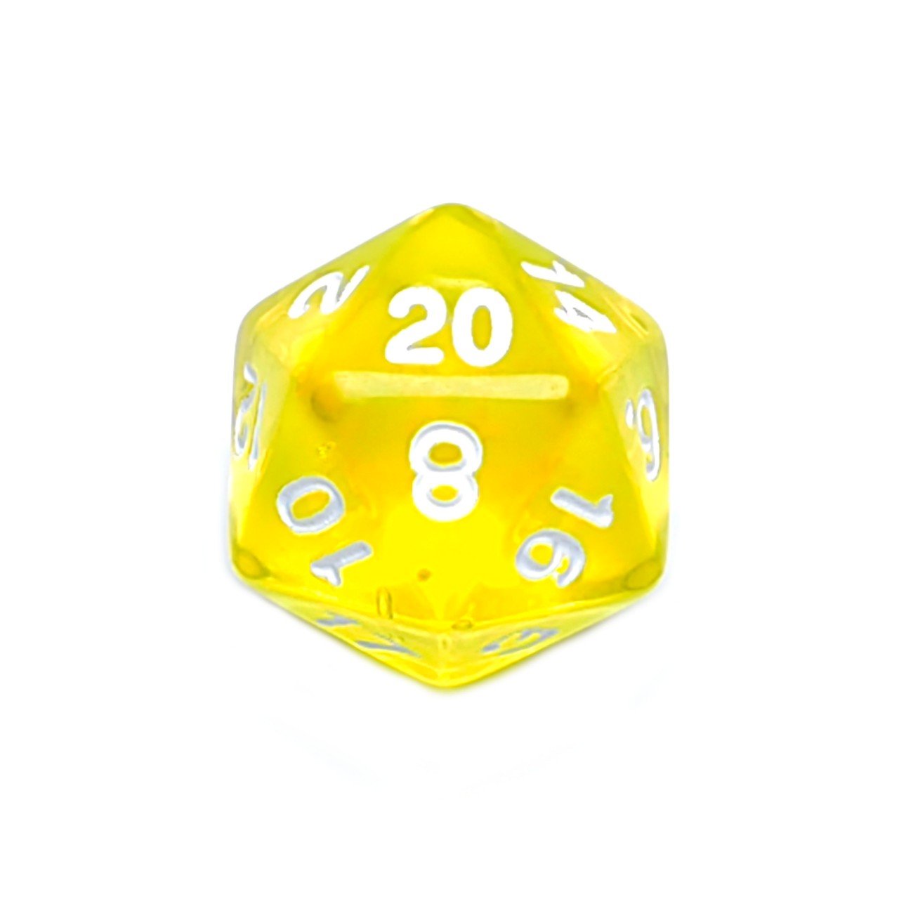 Manufacturers in stock clear colored Right Angle 7PCS 19mm Transparent yellow custom Engraved Logo D20 dice