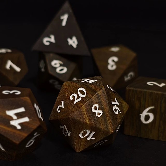Brown Wooden Polyhedral Dnd Rpg Dice Set For Dungeons And Dragons