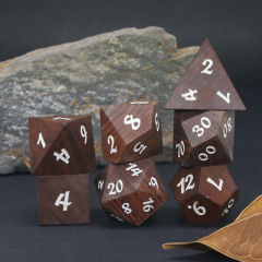 Brown Wooden Polyhedral Dnd Rpg Dice Set For Dungeons And Dragons
