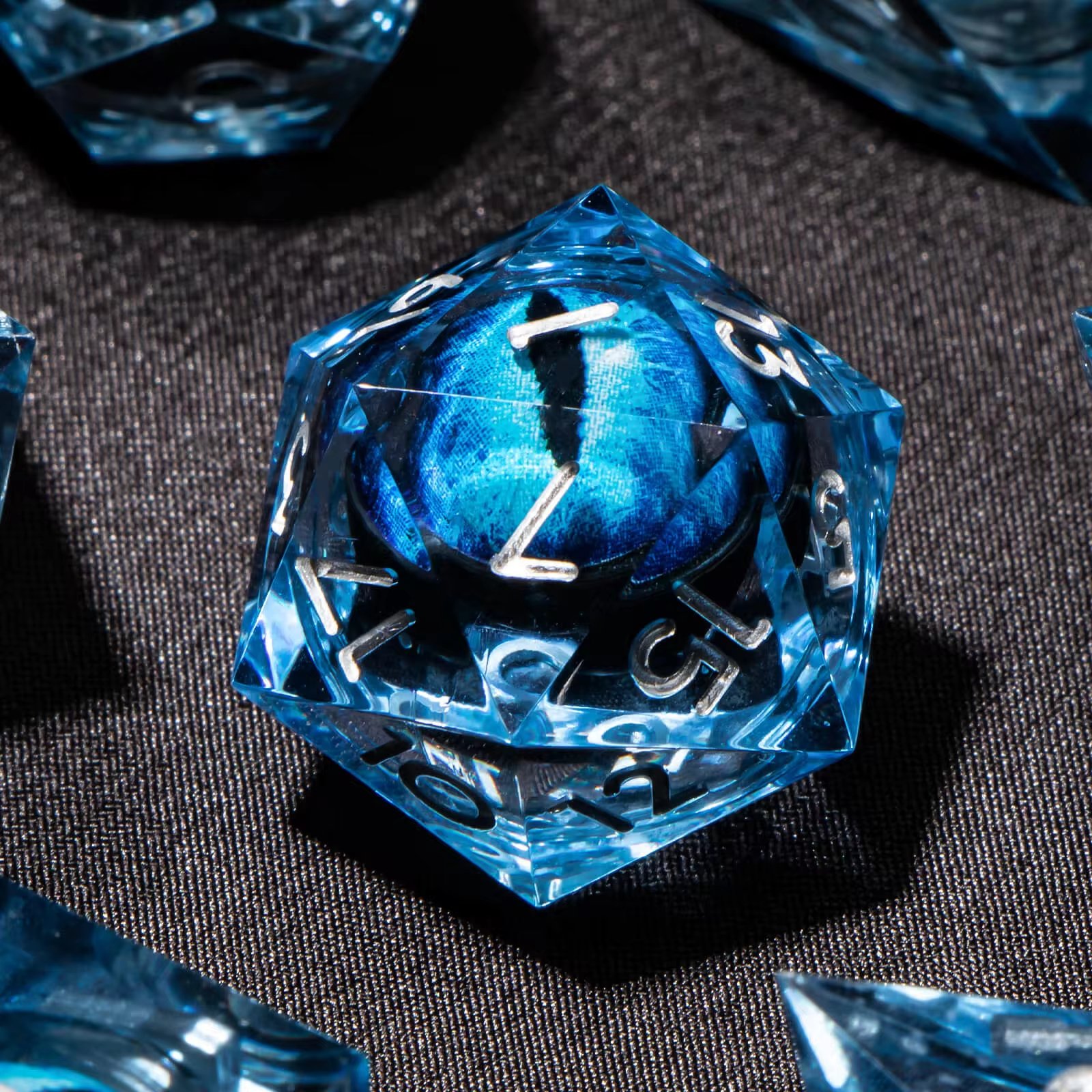 Blue Longan Liquid Core Dice Set for DND and RPG Board Game 7pcs Polyhedral Dragon Eye Sharp Edge Resin Dice