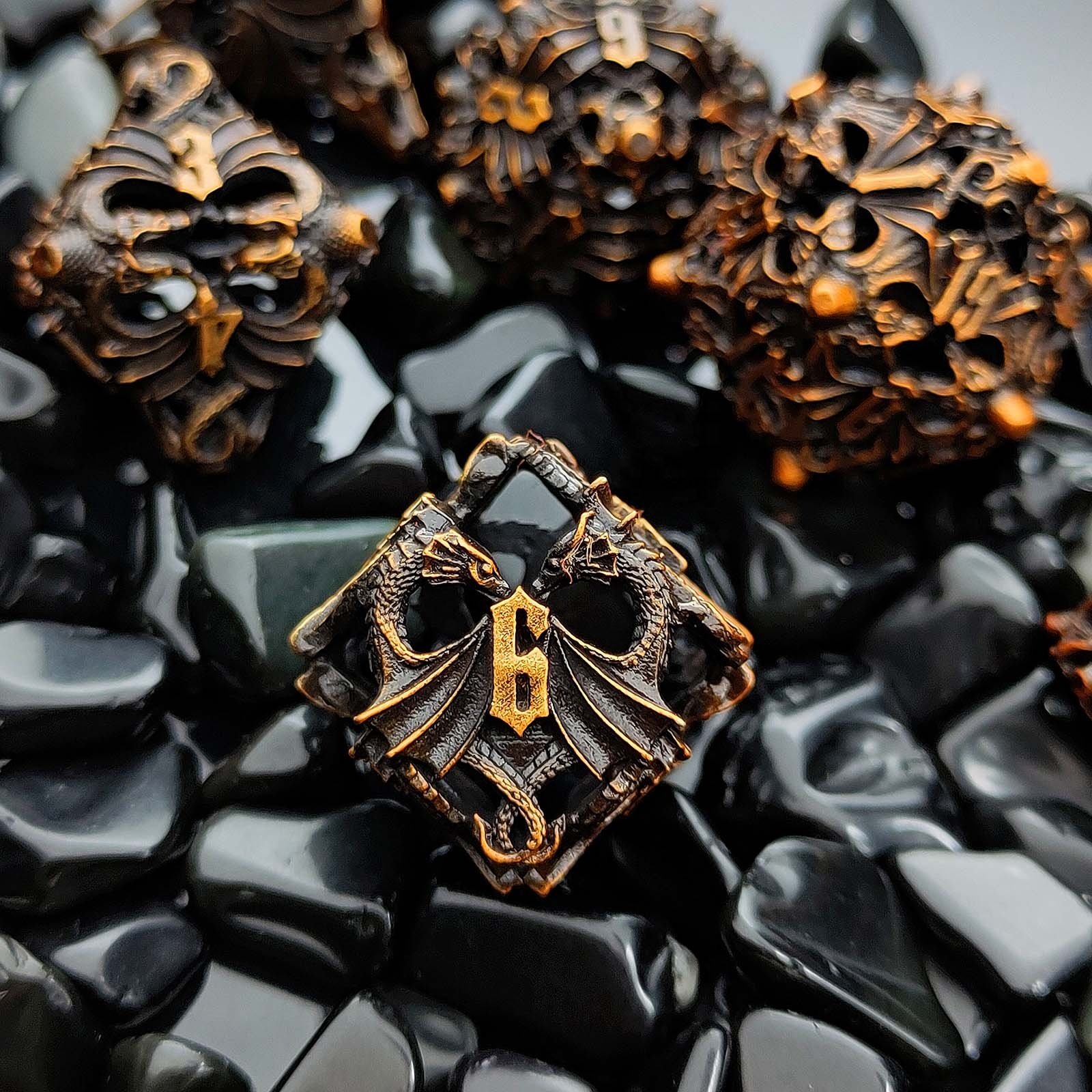 Evil Demon Dragon RPG Round Polyhedral Dice Cool Metor Hammer Hollow Metal Dice Set for DND Game Player