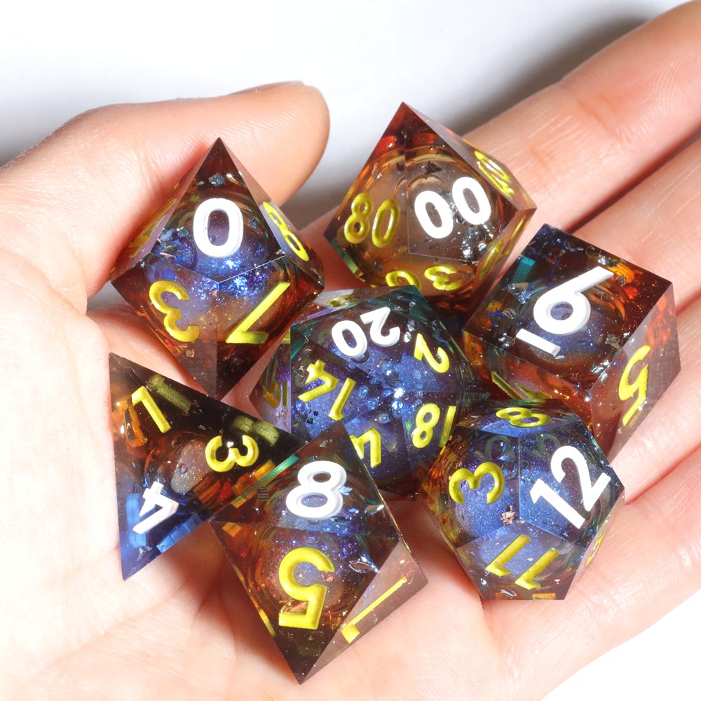 MINI PLANET Liquid Core Dice With Sharp Edges DND Dice Set 7pcs For TRPG Handmade Polyhedral Dice Set Custom and Wholesale DND
