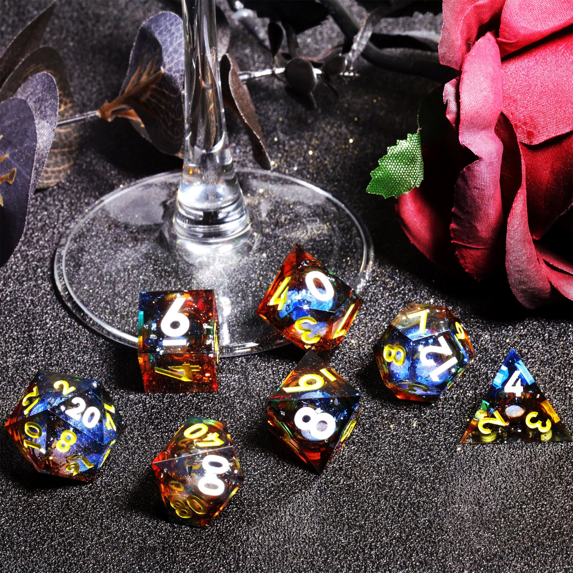 MINI PLANET Liquid Core Dice With Sharp Edges DND Dice Set 7pcs For TRPG Handmade Polyhedral Dice Set Custom and Wholesale DND