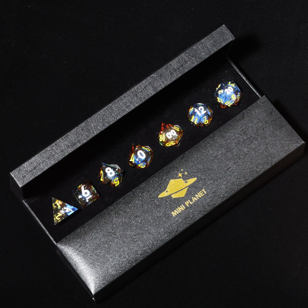 MINI PLANET Liquid Core Dice With Sharp Edges DND Dice Set 7pcs For TRPG Handmade Polyhedral Dice Set Custom and Wholesale DND