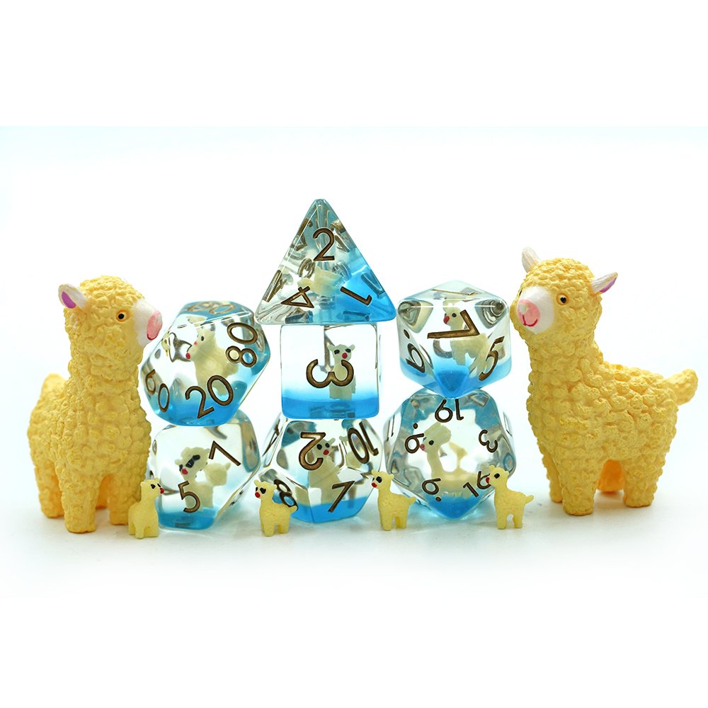7Pcs Full Set Handmade Resin Dnd Layered Soft Edge Dice With Animal Alpaca Dice Set For Custom Table Gamedice