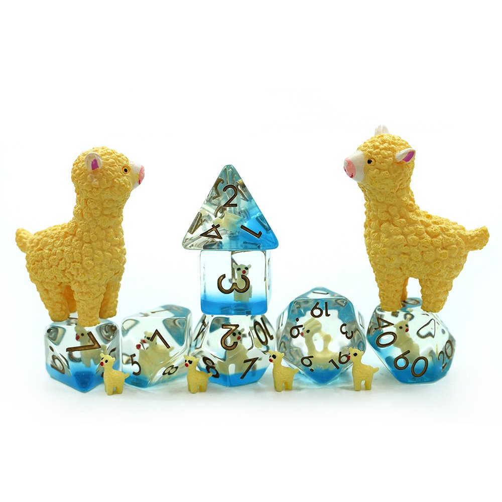 7Pcs Full Set Handmade Resin Dnd Layered Soft Edge Dice With Animal Alpaca Dice Set For Custom Table Gamedice