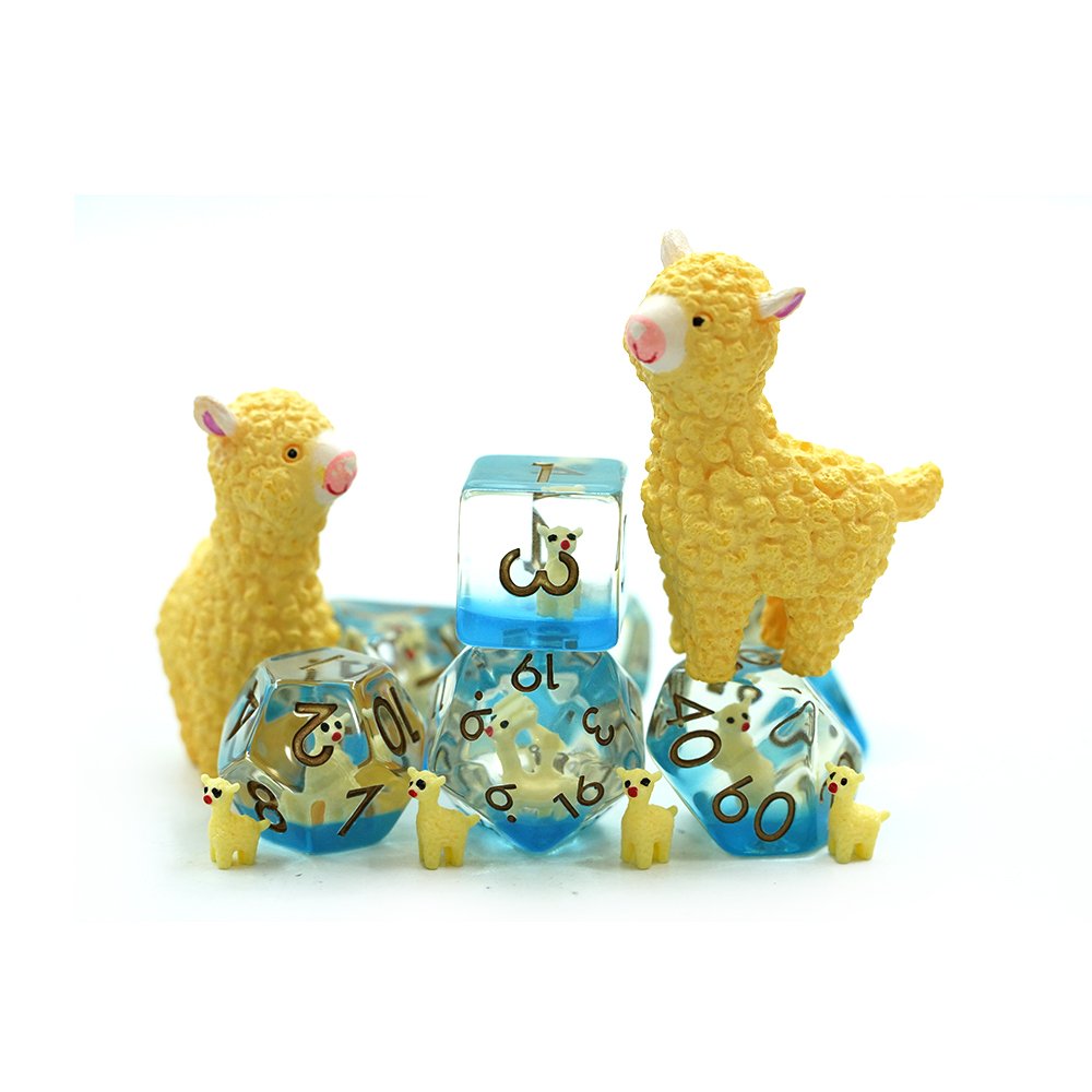 7Pcs Full Set Handmade Resin Dnd Layered Soft Edge Dice With Animal Alpaca Dice Set For Custom Table Gamedice