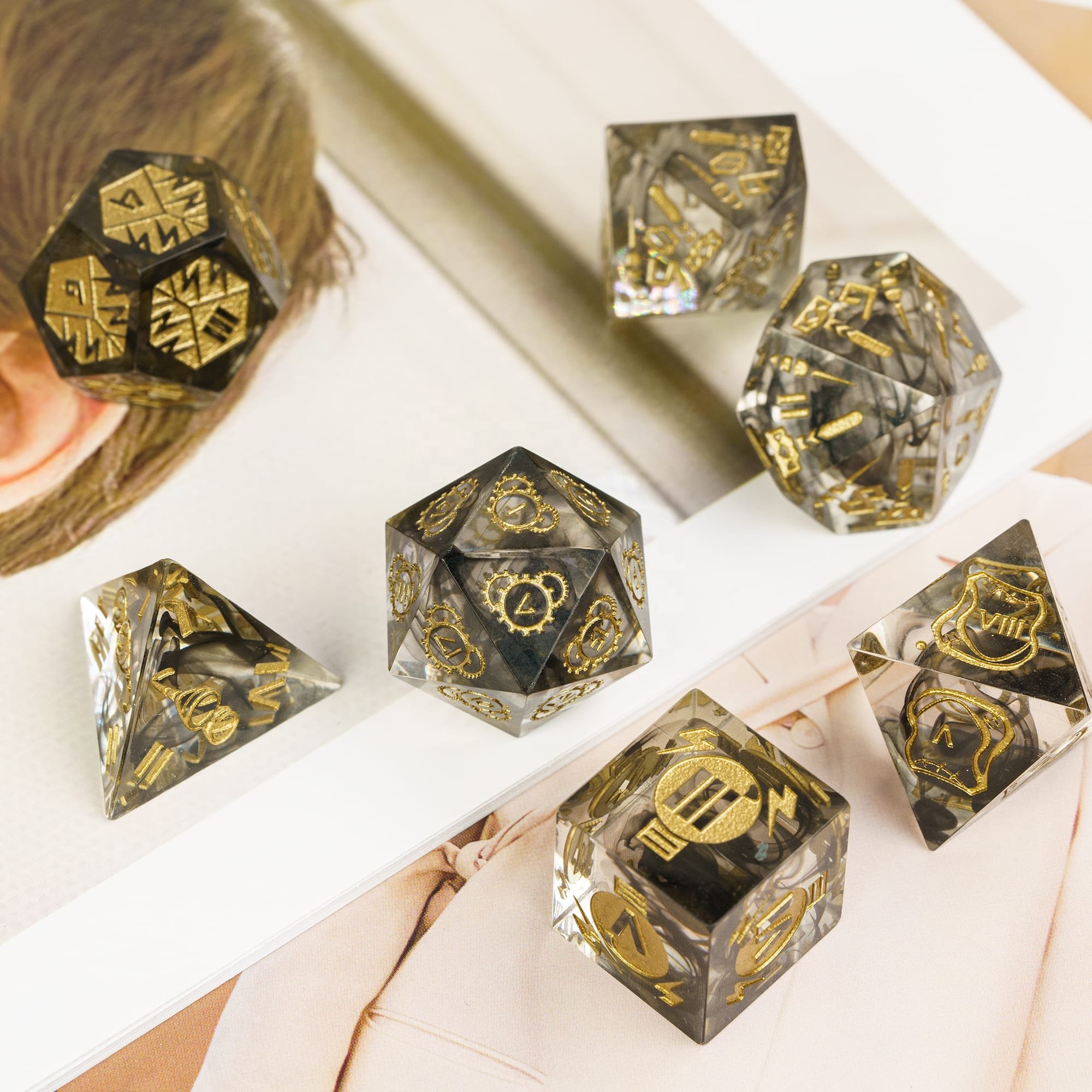 Udixi Polyhedral custom logo rpg dungeons and dragons Handmade Artificer pattern sharp edge Dice set