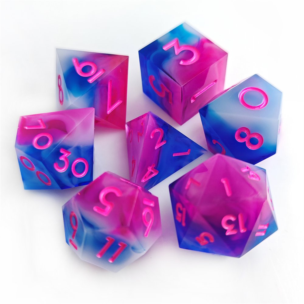 7pcs Green Flash Dice Set for Dungeons and Dragons Role Playing Board Game Polyhedral Sharp Edge Resin DND Dice Set