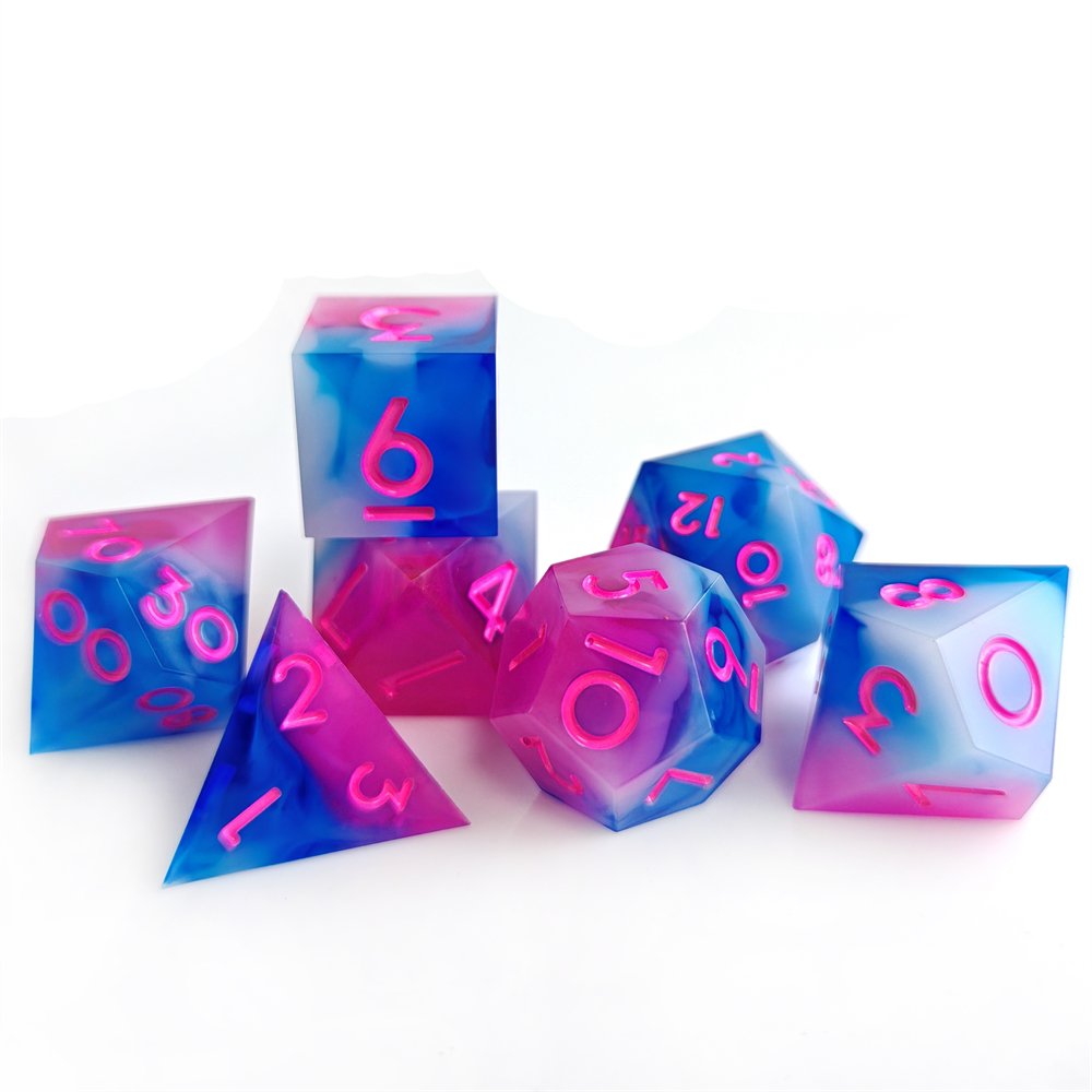 7pcs Green Flash Dice Set for Dungeons and Dragons Role Playing Board Game Polyhedral Sharp Edge Resin DND Dice Set