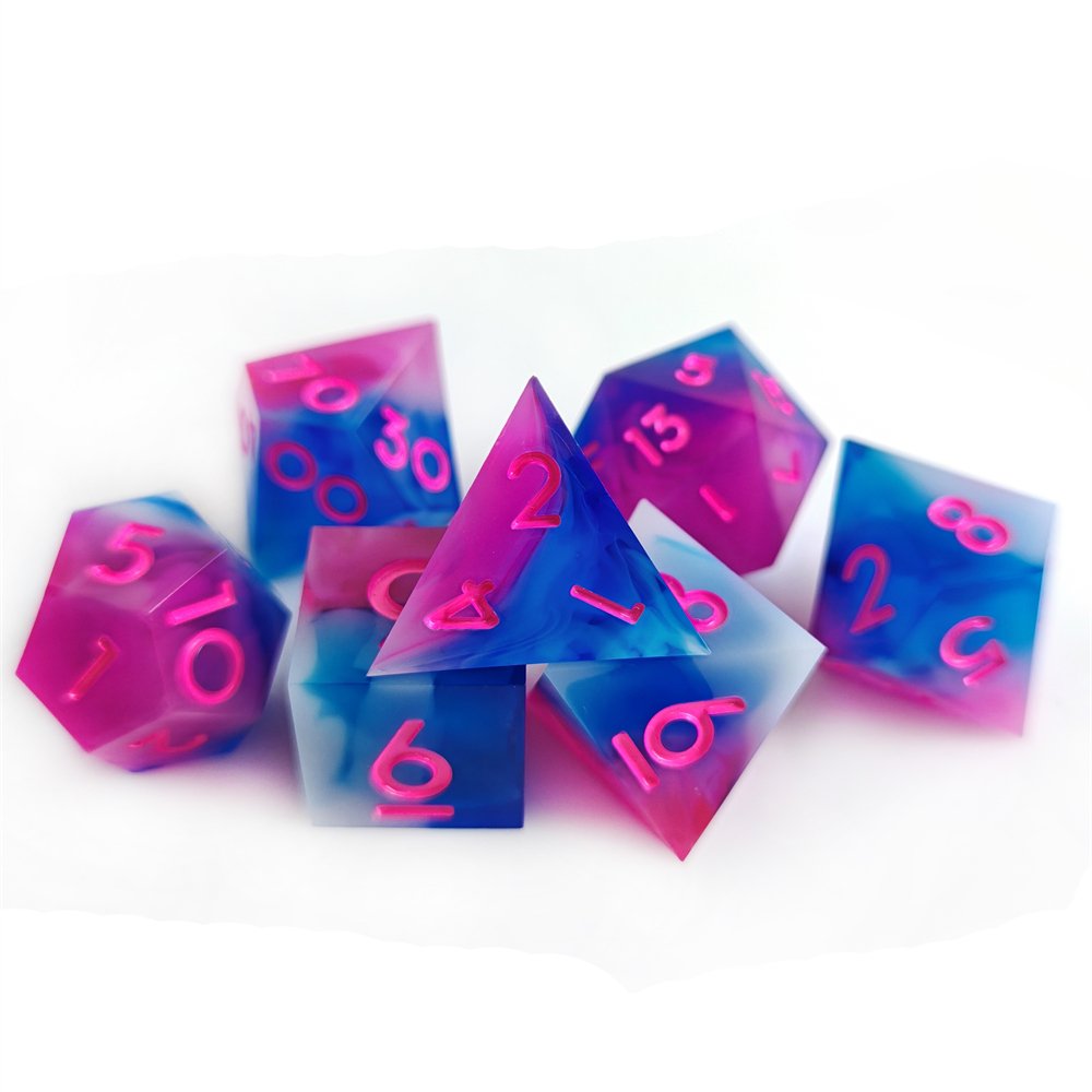 7pcs Green Flash Dice Set for Dungeons and Dragons Role Playing Board Game Polyhedral Sharp Edge Resin DND Dice Set