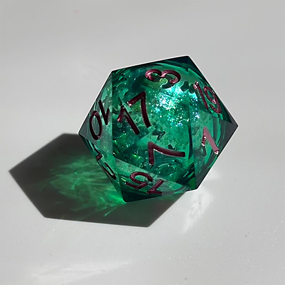 Full Set Handmade Resin Sharp Edge Dice Polyhedral Dice Set Set - Dungeons and Dragons Starry Liquid Heart Emerald