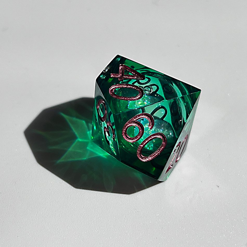 Full Set Handmade Resin Sharp Edge Dice Polyhedral Dice Set Set - Dungeons and Dragons Starry Liquid Heart Emerald